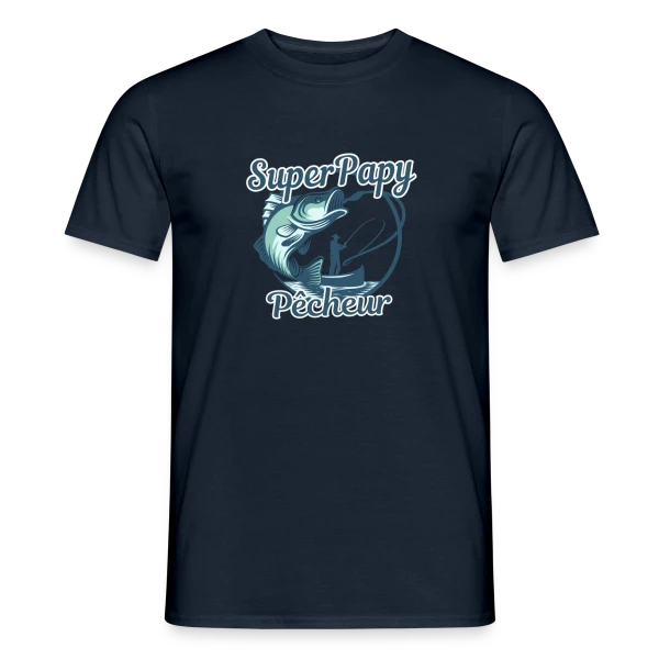 Maquette de T-shirt homme « Personnalisé 'Papy Pêcheur' avec Prénoms des Petits-Enfants » à personnaliser