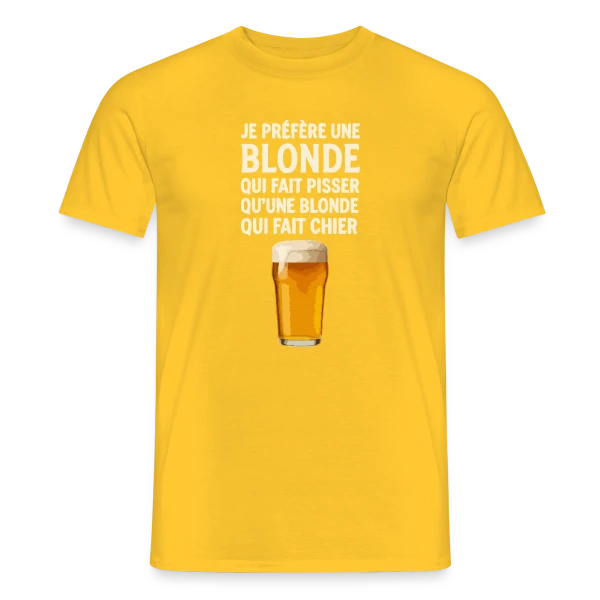 Maquette de T-shirt homme « Je Préfère Une Blonde : Humour de Bistrot & Bière » à personnaliser
