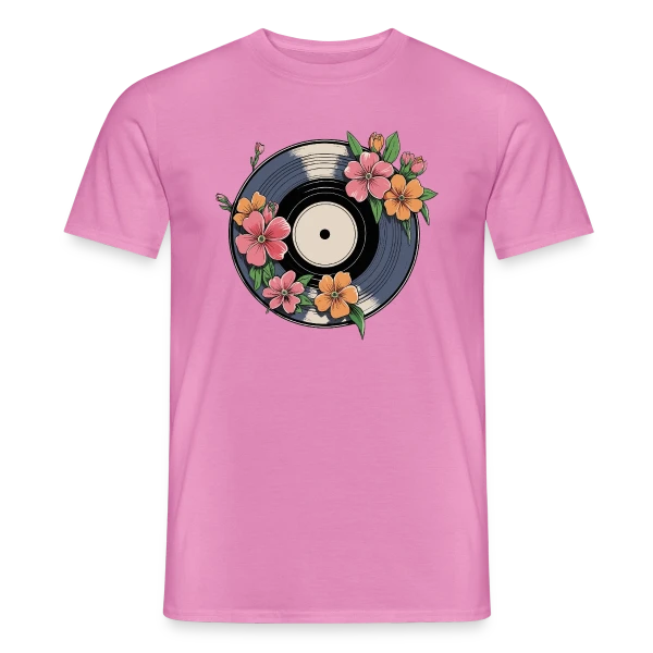 Maquette de T-shirt homme « Vinyle Fleuri Rétro Artistique » à personnaliser