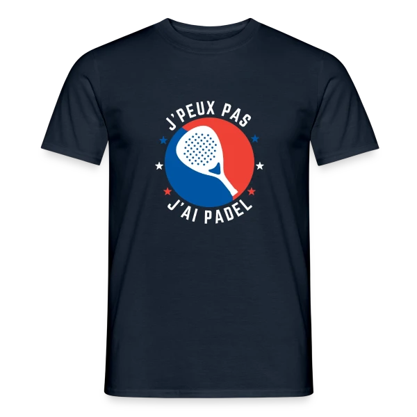 Maquette de T-shirt homme « J'Peux Pas, J'ai Padel : Humour de Padeliste » à personnaliser