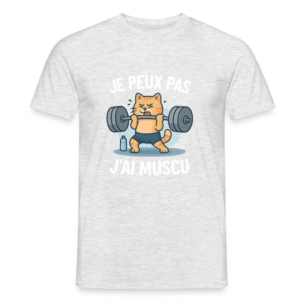 Maquette de T-shirt homme « Je Peux Pas, J'ai Muscu ! Chat Bodybuilder Humour » à personnaliser