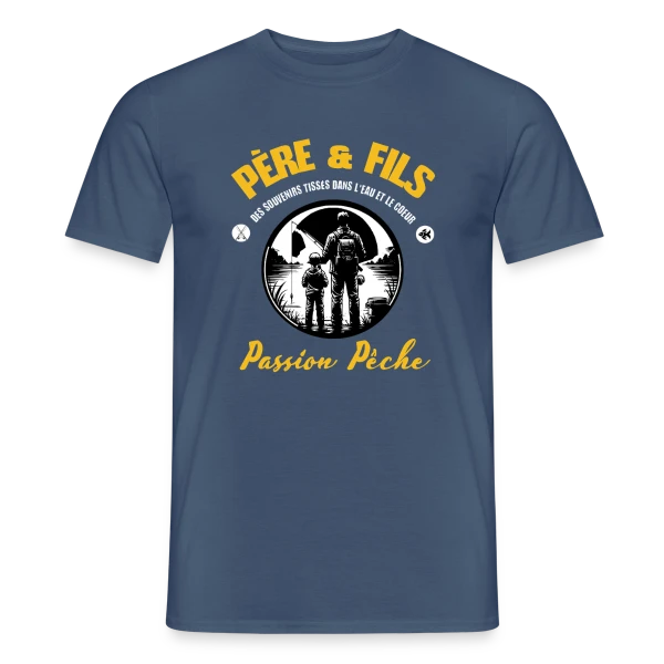 Maquette de T-shirt homme « Père et Fils - Passion Pêche et Nature » à personnaliser