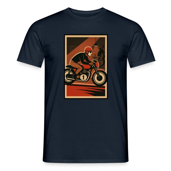 Maquette de T-shirt homme « Pilote Moto Rétro Jazz » à personnaliser