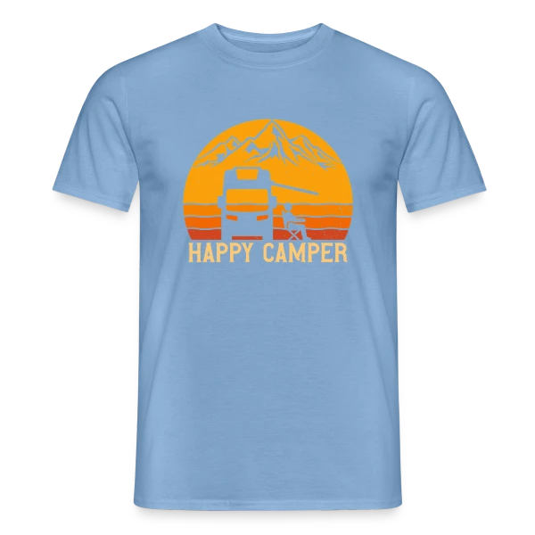 Maquette de T-shirt homme « Campeur Heureux Rétro Design » à personnaliser