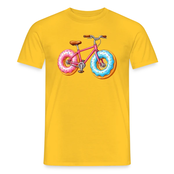 Maquette de T-shirt homme « Cycliste Gourmand : Donut & Vélo Humoristique » à personnaliser