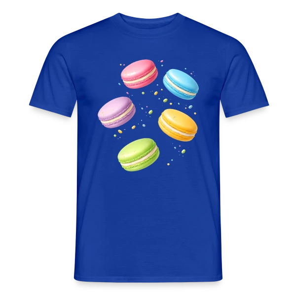 Maquette de T-shirt homme « Macarons Colorés - Douceur Gourmande » à personnaliser