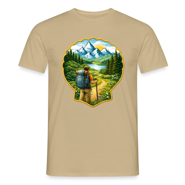 Maquette de T-shirt homme « Chemin de Compostelle - L'Esprit Pèlerin » à personnaliser