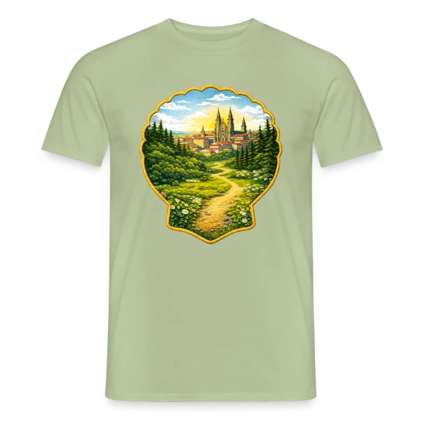 Maquette de T-shirt homme « Chemin de Compostelle : L'Aventure du Pèlerinage » à personnaliser
