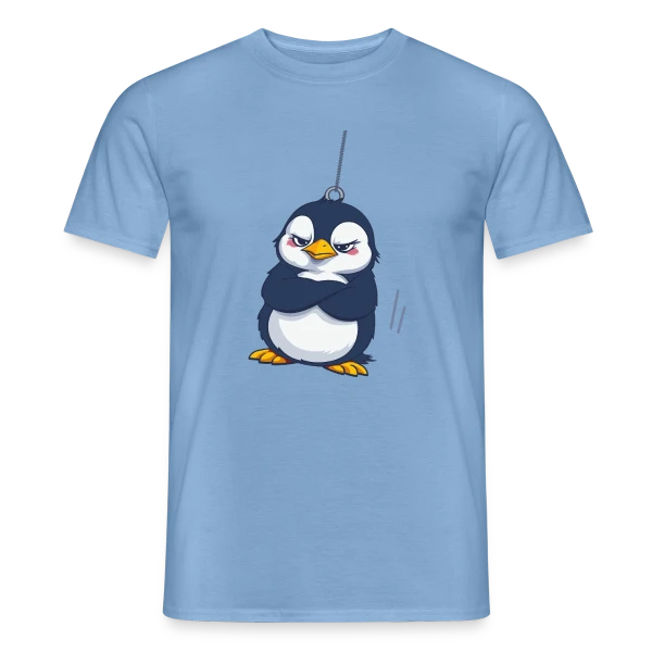 Maquette de T-shirt homme « Pingouin Grognon Suspendu » à personnaliser
