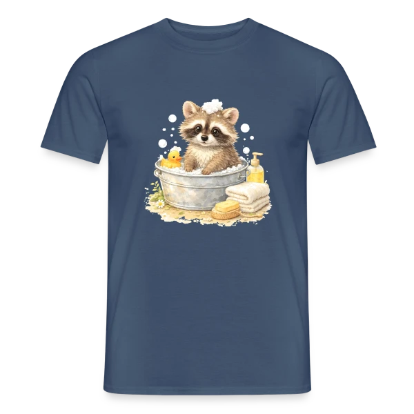 Maquette de T-shirt homme « Bébé Raton Laveur dans le Bain » à personnaliser