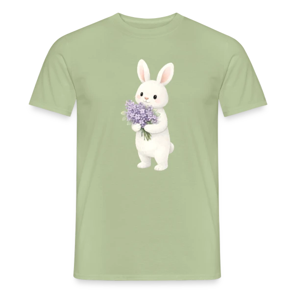 Maquette de T-shirt homme « Lapin dans les Lilas - Douceur Printanière » à personnaliser