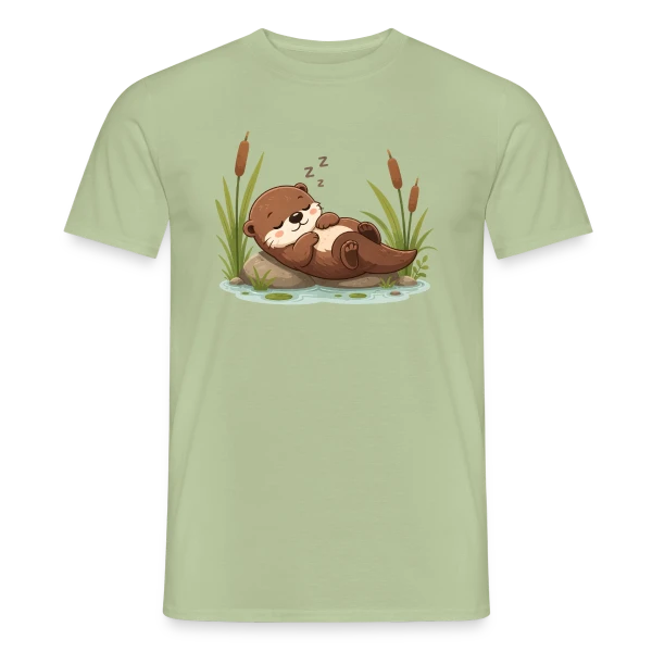 Maquette de T-shirt homme « Loutre Endormie dans les Roseaux - Douceur Naturelle » à personnaliser