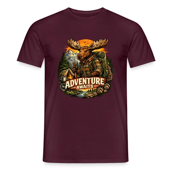 Maquette de T-shirt homme « Élan Randonneur Aventure » à personnaliser
