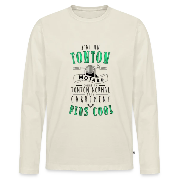 Maquette de T-shirt Manches Longues Bio - Mon Tonton Motard, le plus cool ! à personnaliser