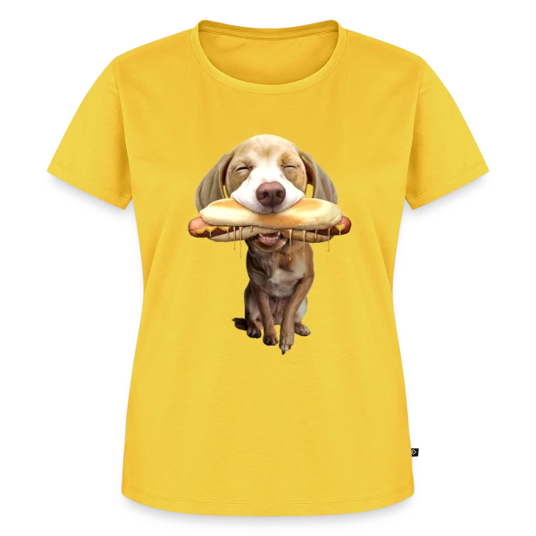 Maquette de T-shirt Premium bio Femme « Chien Gourmand Hotdog » à personnaliser