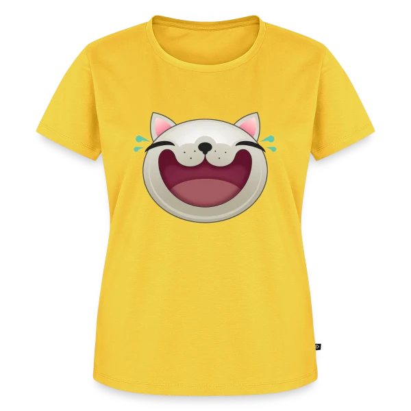Maquette de T-shirt Premium bio Femme « Chat Joyeux : Le Rieur Félin » à personnaliser
