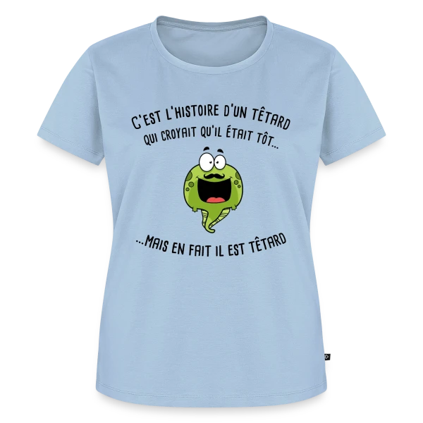 Maquette de T-shirt Premium bio Femme « Le Têtard Blagueur » à personnaliser