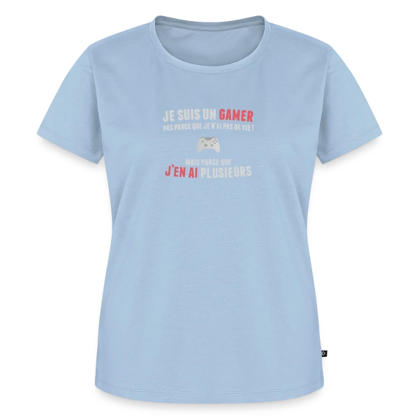 Maquette de T-shirt Premium bio Femme « Gamer : Des Vies à Volonté » à personnaliser