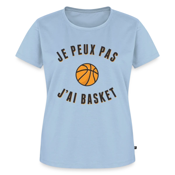 Maquette de T-shirt Premium bio Femme « Je peux pas, j'ai basket ! L'excuse idéale » à personnaliser