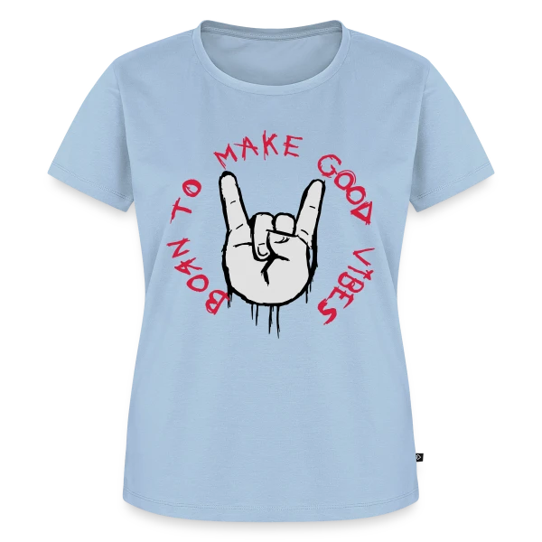 Maquette de T-shirt Premium bio Femme « Good Vibes Main Cornue Rock » à personnaliser