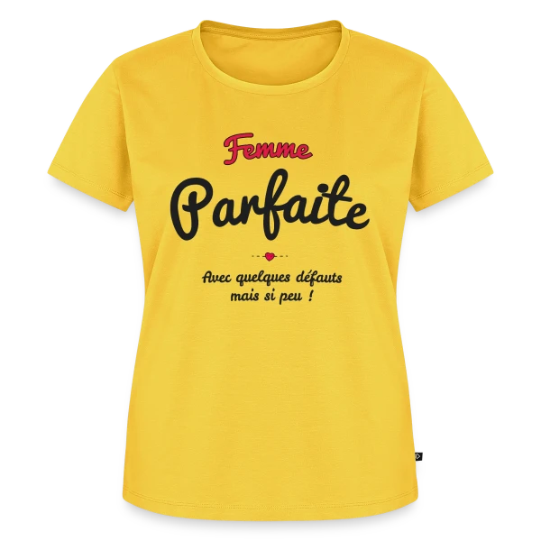 Maquette de T-shirt Premium bio Femme « Femme Parfaite : Mes défauts ? Quels défauts ? » à personnaliser
