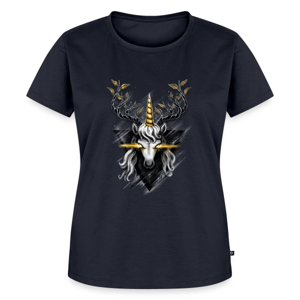 Maquette de T-shirt Premium bio Femme « Cerf Licorne Doré » à personnaliser