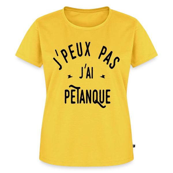 Maquette de T-shirt Premium bio Femme « J'peux pas j'ai pétanque - Humour et Boules » à personnaliser