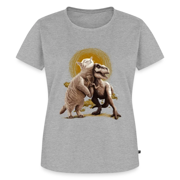 Maquette de T-shirt Premium bio Femme « Chats et Dinos Amis : L'Aventure Décalée » à personnaliser