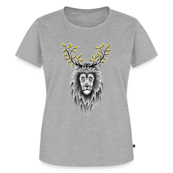 Maquette de T-shirt Premium bio Femme « L'Esprit Sauvage : Cerf & Lion » à personnaliser