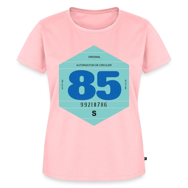 Maquette de T-shirt Premium bio Femme « Vignette Rétro Automobile France 1985 » à personnaliser