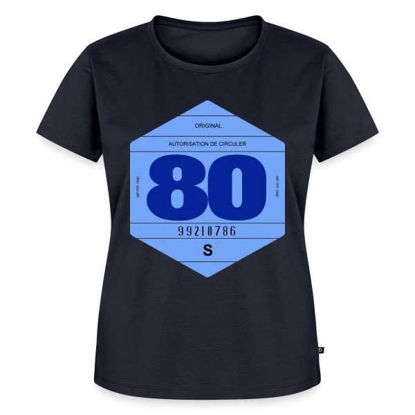 Maquette de T-shirt Premium bio Femme « Vignette Automobile Rétro France Années 80 » à personnaliser