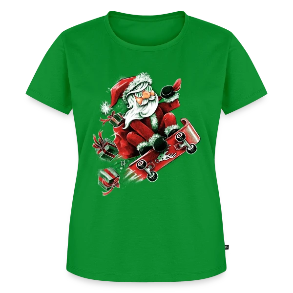 Maquette de T-shirt Premium bio Femme « Père Noël Skateur Fou » à personnaliser