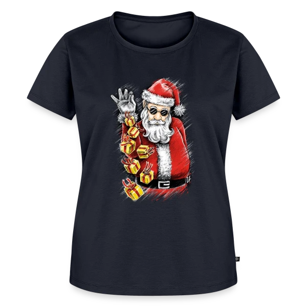 Maquette de T-shirt Premium bio Femme « Père Noël Stylé et Généreux » à personnaliser