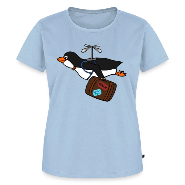 Maquette de T-shirt Premium bio Femme « Pingouin Voyageur Hilarant » à personnaliser