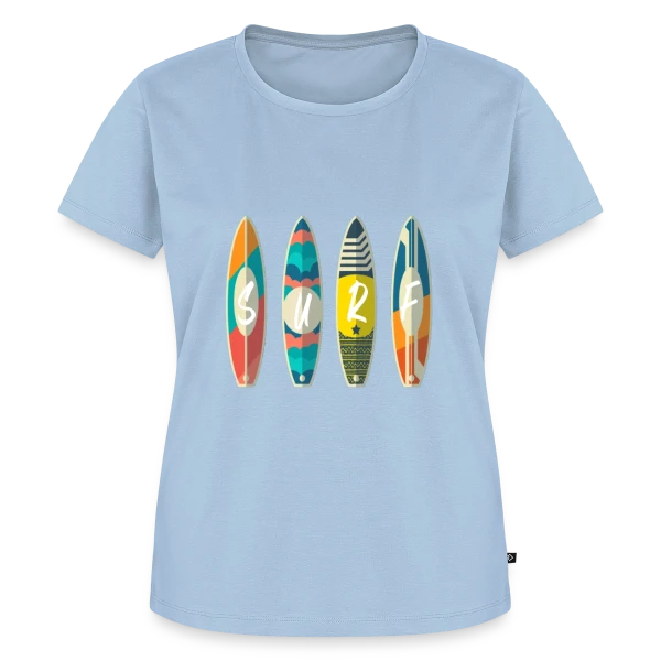 Maquette de T-shirt Premium bio Femme « Surf : Planche & Soleil | Idée Cadeau Jeunesse » à personnaliser