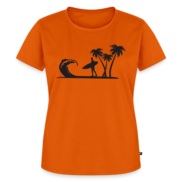 Maquette de T-shirt Premium bio Femme « Surfeur Vague Palmiers » à personnaliser