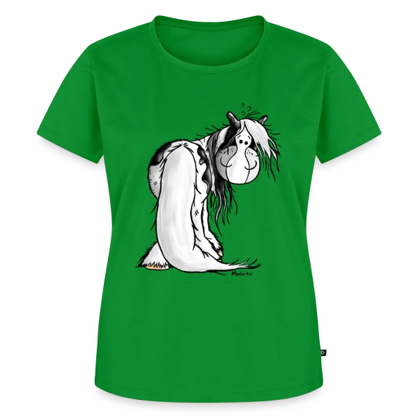 Maquette de T-shirt Premium bio Femme « Cheval Irish Tinker - Galop Joyeux Cartoon » à personnaliser