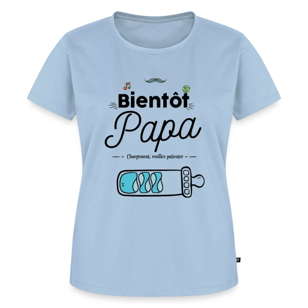 Maquette de T-shirt Premium bio Femme « Bientôt Papa : Humour et Annonce Naissance » à personnaliser
