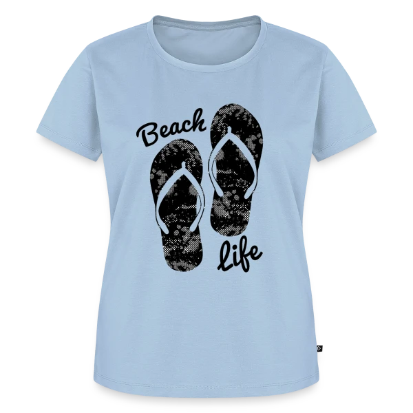 Maquette de T-shirt Premium bio Femme « Vie de Plage Tongs Détente » à personnaliser