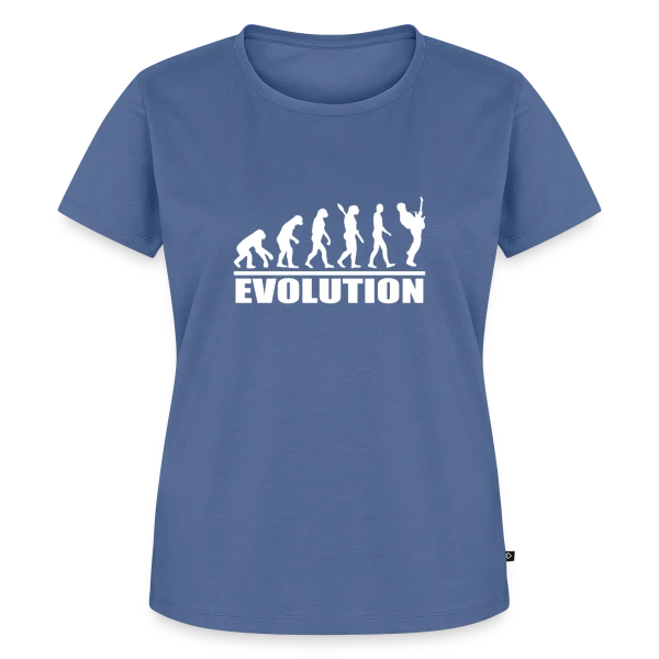 Maquette de T-shirt Premium bio Femme « Guitare Évolution : La Vraie Histoire de l'Humanité » à personnaliser