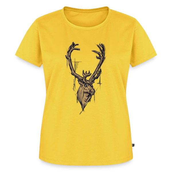 Maquette de T-shirt Premium bio Femme « Renne Doré Majestueux » à personnaliser