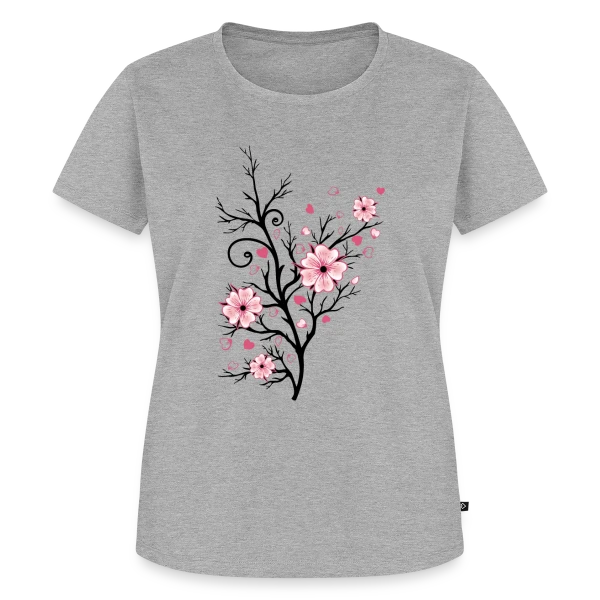Maquette de T-shirt Premium bio Femme « Cerisier Fleuri Cœurs » à personnaliser