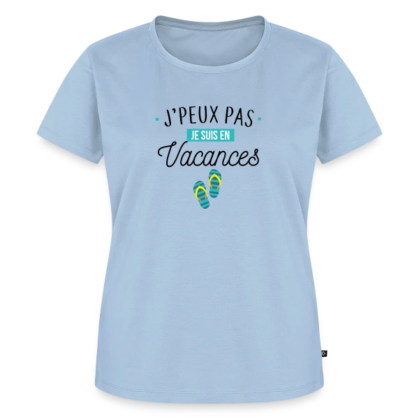 Maquette de T-shirt Premium bio Femme « J'peux Pas, Je Suis En Vacances ! » à personnaliser