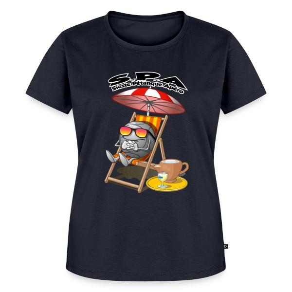 Maquette de T-shirt Premium bio Femme « Trio Gagnant : Sieste, Pétanque, Apéro » à personnaliser