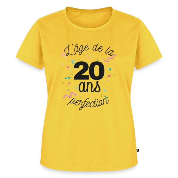 Maquette de T-shirt Premium bio Femme « 20 Ans : L'Âge de la Perfection » à personnaliser