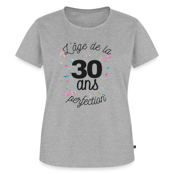 Maquette de T-shirt Premium bio Femme « 30 Ans : L'Âge de la Perfection » à personnaliser