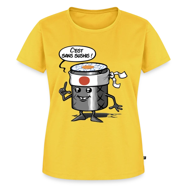 Maquette de T-shirt Premium bio Femme « Sans Sushis : Zénitude et Sérénité Garantie » à personnaliser