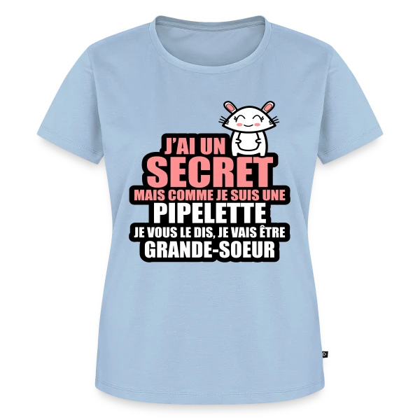 Maquette de T-shirt Premium bio Femme « Annonce Grossesse : J'ai Un Secret, Je Vais Être Grande-Sœur » à personnaliser