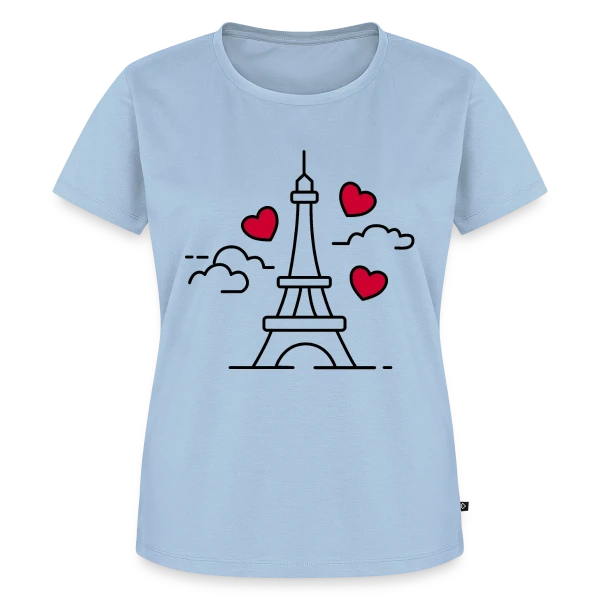 Maquette de T-shirt Premium bio Femme « Tour Eiffel Cœurs Volants » à personnaliser