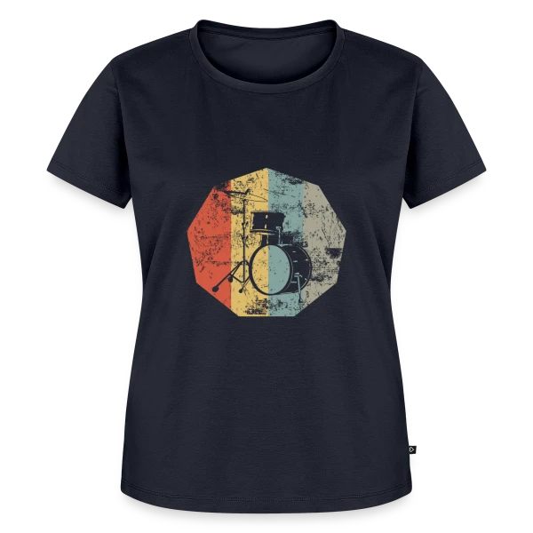 Maquette de T-shirt Femme Bio « Batterie Rétro Musique Vintage » à personnaliser